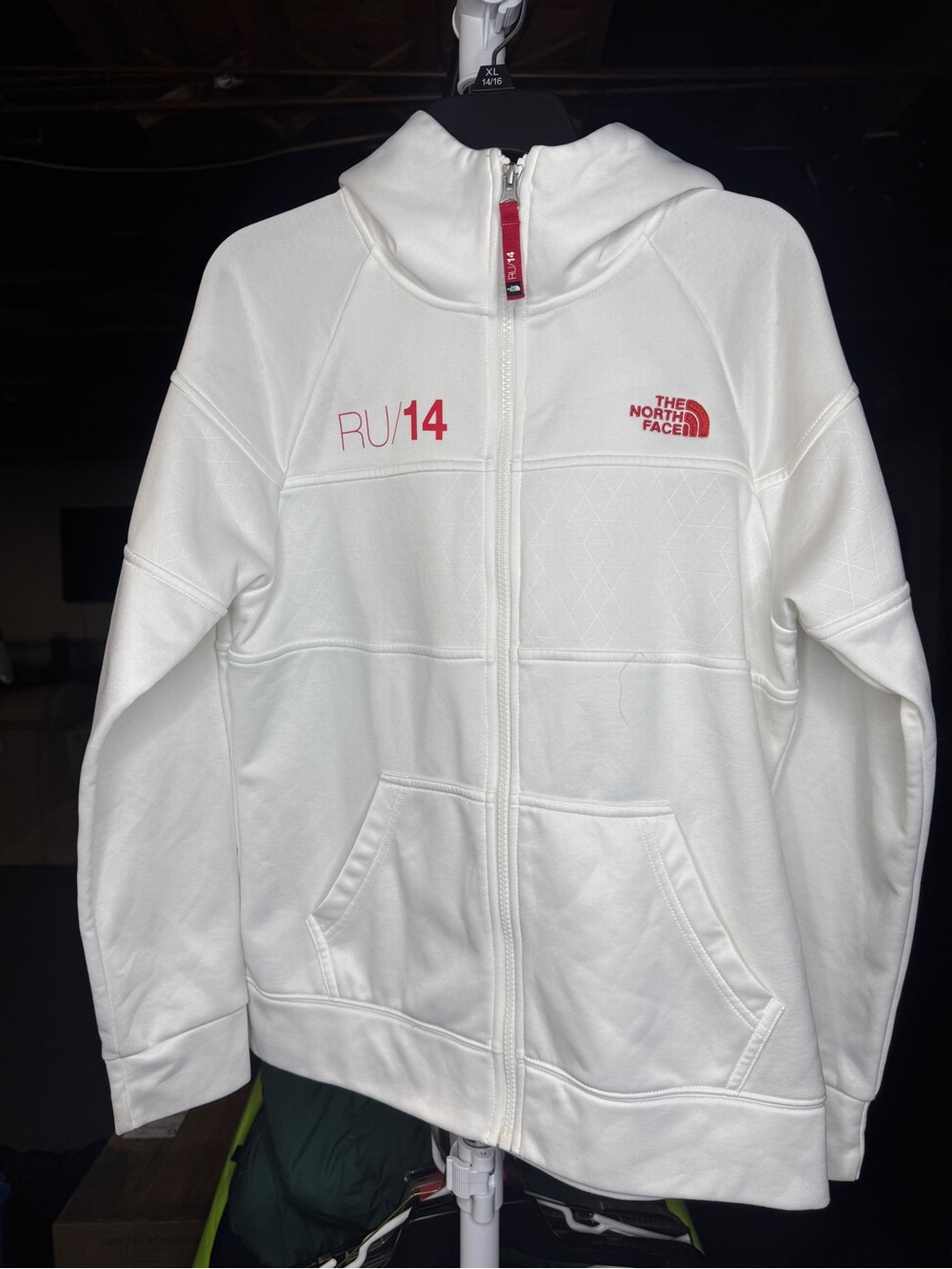 The North Face White Full-Zip Hoodie Jacket with Red Accents